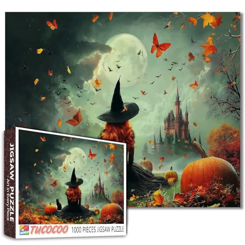 1000 Teile Puzzle Halloween Hexe und schwarze Katze Erwachsene Puzzles, Herbst Kürbis herausforderndes Puzzle perfekt für Spieleabende, Partygeschenke, alle Heiligtümer Eve Castle 1000 Teile Puzzle Halloween Hexe und schwarze Katze Erwachsene Puzzles, Herbst Kürbis herausforderndes Puzzle perfekt für Spieleabende, Partygeschenke, alle Heiligtümer Eve Castle von Tucocoo