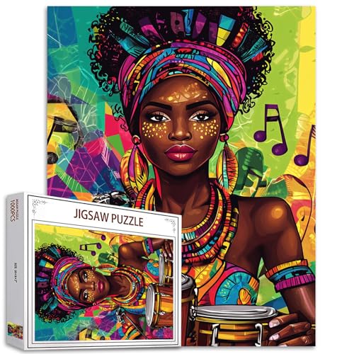 1000 Teile Puzzle für Erwachsene Afro-Amerika Frau Malerei Puzzle Afrika Schwarzes Mädchen 1000 Teile Puzzle Spiel Frau Spielende Musik Ausrüstung Wanddekoration Musik Motes DIY Craft Puzzle Kunst von Tucocoo