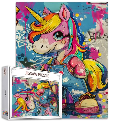 1000 Teile Puzzle für Erwachsene Buntes Pferdepuzzle Pony 1000 Teile Puzzle für herausfordernde Familienaktivität Spiel Graffiti Tierkunst Wanddekor DIY Puzzle Geschenke von Tucocoo