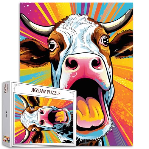 1000 Teile Puzzle für Erwachsene Herausforderndes Puzzle Perfekt für Spiel - Graffiti Kuh Puzzle 1000 Teile Buntes Vieh Puzzle Kunst für Familie Spaß Erwachsene Puzzle Kunst Spiele von Tucocoo