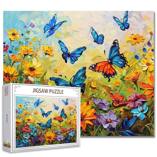 1000 Teile Puzzle für Erwachsene Schmetterlinge Malerei Puzzle Blume Puzzles für herausfordernde Familie Aktivität Spiel DIY Puzzle Wanddekoration Familie Puzzle perfekt für Spiel Nächte Geschenk von Tucocoo