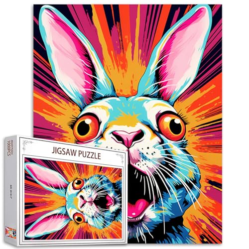 1000 Teile Puzzle für Erwachsene Überraschtes Kaninchen Puzzles für Erwachsene Osterhase 1000 Teile Pop Art HD Qualität 1000 Teile Tiere Puzzles DIY Kunsthandwerk Einzigartige Geschenke von Tucocoo