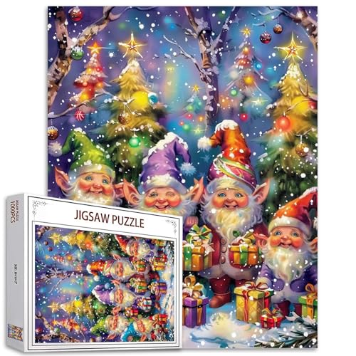 1000 Teile Puzzles für Erwachsene Fröhlicher Weihnachtsbaum Glöckchen Rote Schachtel Schneemänner Weihnachtsmann Mütze Puzzle Handarbeit Geschenk Heimdekoration Geschenke Familienpuzzle Perfekt von Tucocoo