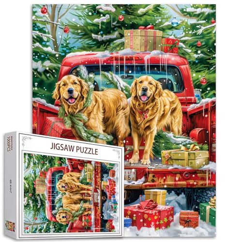 1000 Teile Puzzles für Erwachsene Fröhlicher Weihnachtsbaum Schneemänner Hund Weihnachtsmann Rotes Auto Box Puzzle Handarbeit Geschenk Home Decor Geschenke Familie Puzzle Perfekt für Spieleabende von Tucocoo