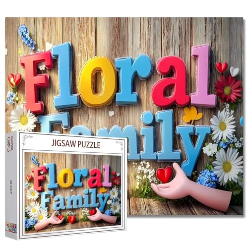 3D Bunte Worte Floral Familie Jigsaw Puzzle 1000 Stück Puzzles für Erwachsene Floral Familie Zeichen Jigsaw Puzzles anspruchsvolle Familie Aktivität Spiele DIY Puzzle Haus Wanddekoration handgemachte von Tucocoo