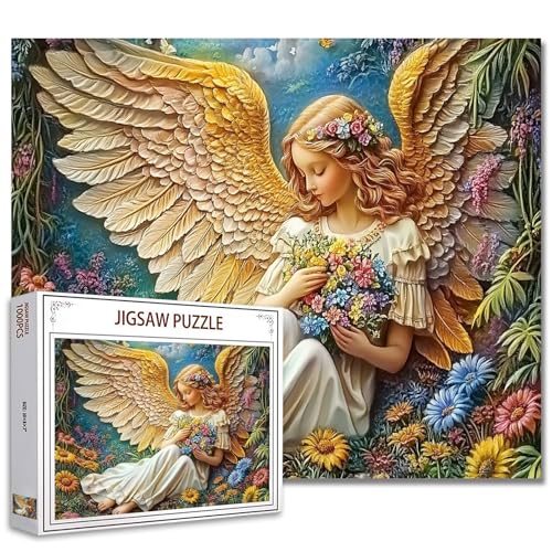 3D geprägte Ölmalerei Engel Jigsaw Puzzle, Engel mit riesigen Flügeln 1000 Teile Jigsaw Puzzles für Erwachsene Puzzles ，HD Qualität niedlichen Engel Puzzle Geschenk, Familienaktivität für Spielabend von Tucocoo