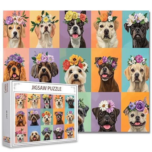 Adorable Puppy Portraits Jigsaw Puzzle,Different Dog with Flower Crowns 1000 Pieces Jigsaw Puzzles for Adults,27 x 20 Inches Puzzles for Families,HD Quality Funny Animals Puzzle Decor Adorable Puppy Portraits Jigsaw Puzzle,Different Dog with Flower Crowns 1000 Pieces Jigsaw Puzzles for Adults,27 x 20 Inches Puzzles for Families,HD Quality Funny Animals Puzzle Decor von Tucocoo