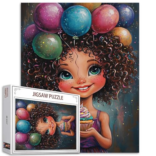 African Girl Celebrating Birthday 1000 Piece Puzzles for Adult Happy Birthday Black Girls Puzzle Arts Afro Women Jigsaw Puzzle for Adults Challenging Puzzle Perfect for Game Nights von Tucocoo