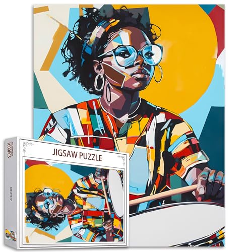 Afro-Amerika Musiker 1000 Stück Puzzles für Erwachsene Afrika Schwarzes Mädchen Malerei Jigsaw Puzzle Graffitipuzzle 1000 Stück Puzzlespiel Rock and Roll Frau Wanddekoration DIY Craft Puzzle Kunst von Tucocoo