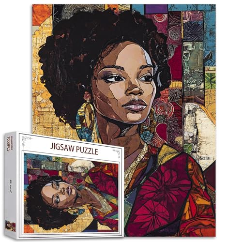 Afro Amerika Musiker 1000 Stück Puzzles für Erwachsene Schwarzes lockiges Mädchen Gemälde Jigsaw Puzzle Jazz Frau 1000 Stück Puzzles Spiel Afrika Schwarze Frau Wanddekoration DIY Craft Puzzle Kunst von Tucocoo