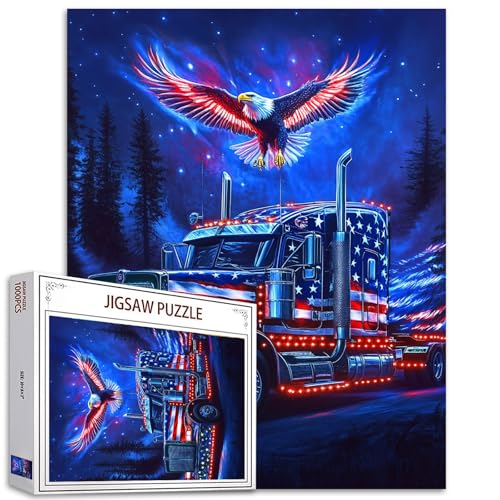 American Truck with LED Lights Jigsaw Puzzle 1000 Pieces Puzzles for Adults, Night Forest Truck Jigsaw Puzzles for Challenging Family Activity Games DIY Puzzle for Home Decor - 20 x 27 Inch von Tucocoo