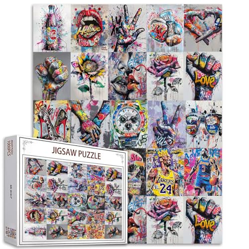 Banksy 1000 Stück Puzzles für Erwachsene Street Art Graffiti Puzzlespiele Bunte DIY Verschiedene Graffiti Puzzles für Zuhause Wanddekoration Kunst Familie Puzzle perfekt für Spieleabende 50x70cm von Tucocoo