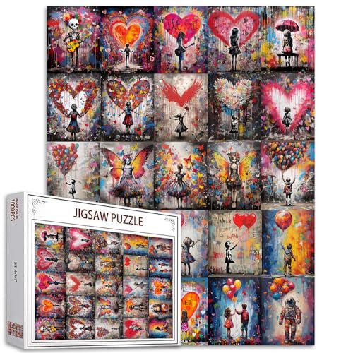 Banksy Girl Street Pop Art Jigsaw Puzzle 1000 Stück Puzzles für Erwachsene Bunte Ballon Puzzles für herausfordernde Familie Aktivität Spiele DIY Puzzle für Home Wall Decor Geschenke 20x27 Zoll von Tucocoo