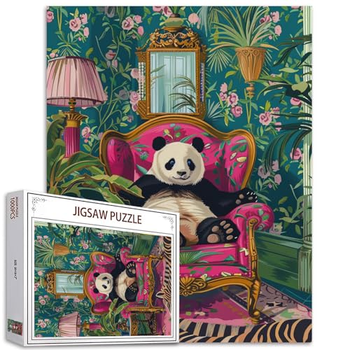 Bohemia Dschungel Tier Jigsaw Puzzle 1000 Teile Puzzle für Erwachsene,Panda Botanical Art Jigsaw Puzzles für herausfordernde Familie Aktivität Spiele Bunte DIY Handarbeit Puzzle Home Decor Geschenke von Tucocoo