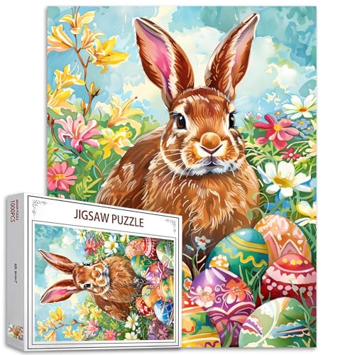 Braunes Kaninchenpuzzle für Erwachsene 1000 Teile Puzzle für Erwachsene Bunte Eier Hasenpuzzle für Mädchen Lernspielzeug Niedliche Kaninchen und Blumen Puzzles von Tucocoo