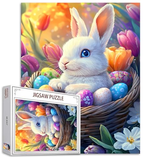 Bunny's Easter Basket Puzzle für Erwachsene, Dschungeltiere, Kaninchen, Wildblumen, perfekt für lustige Gehirn-Puzzle-Liebhaber, lebendige Illustrationen, hochwertige Teile, herausfordernd und von Tucocoo