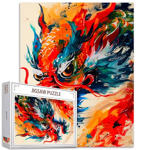 Bunte Drachen Jigsaw Puzzle 1000 Stück Puzzles für Erwachsene Tier Puzzles mythische Loong Lernspielzeug DIY Sammlerstücke herausfordernde und lustige Aktivität für Home Decor von Tucocoo