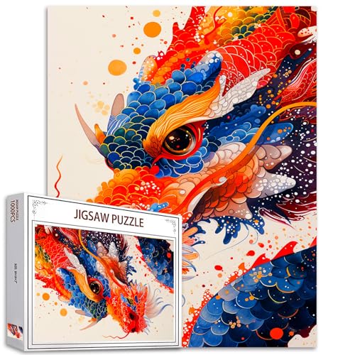 Bunte Drachen Puzzles für Erwachsene 1000 Stück Puzzle Spielzeug Spaß Geschenke für Game Night Holzspielzeug Einzigartiges Geschenk Home Decor Gelber Drache Puzzle Spiele mythische Kreaturen von Tucocoo