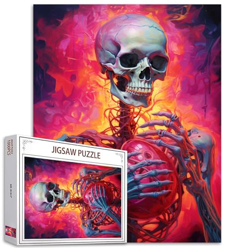 Bunte Totenkopf Knochen Puzzles für Erwachsene -Blume Skelett Puzzles,Tag der Toten Party Spiele Geschenke Gothic Puzzles für Erwachsene 1000 Teile Mexiko Schädel Halloween Puzzles von Tucocoo