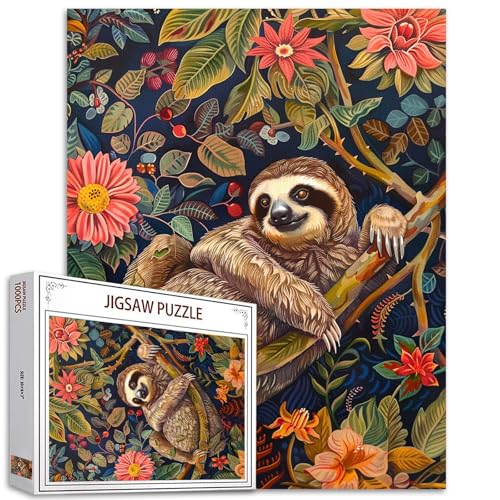 Buntes Faultier-Puzzle für Erwachsene, 1000 Teile, einzigartiges Retro-Tier auf Bäumen, Puzzle, Kunst, Heimdekoration, Geschenk, Spielzeug für Männer und Frauen, Puzzlekunst für Familie, von Tucocoo