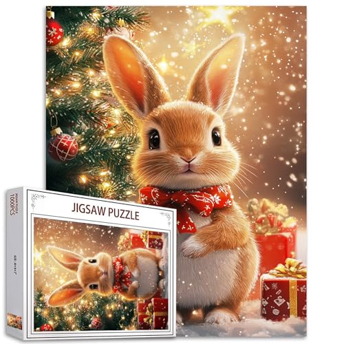 Christmas Trees Bunny Jigsaw Puzzles für Erwachsene 1000 Teile, Xmas Animals Rabbit Jigsaw Puzzle Art 20 x 27 Inches Colorful DIY Puzzles für Home Decoration, Family Puzzle Perfect for Game Nights von Tucocoo