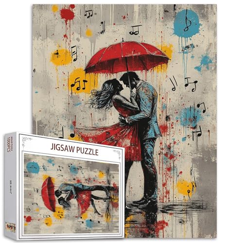 Couple Lover Dancing in Rain Art Jigsaw Puzzles für Erwachsene 1000 Stück, Graffiti Musical Notes 20 x 27 in Colorful DIY Jigsaw Puzzles Home Decoration Gifts, Family Challenging Perfect Game Nights von Tucocoo