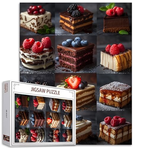 Cube Cake Jigsaw Puzzle, 1000-Teile Food Jigsaw Puzzle für Erwachsene mit einem charmanten & bunten Array von Kuchen herausfordernde Familienaktivität, Schokoladenkuchen Collage von Desserts Puzzle von Tucocoo