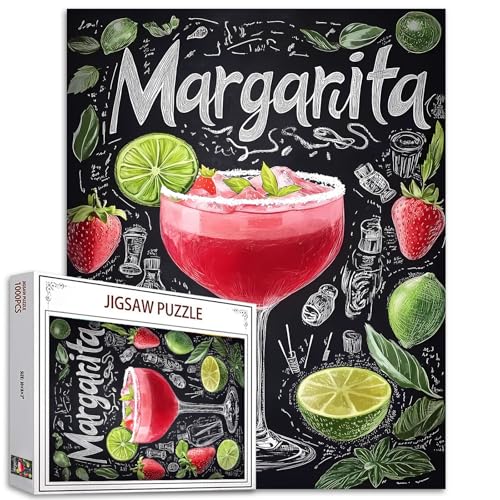 Drink Pictures Jigsaw Puzzle 1000 Pieces Puzzles für Erwachsene,Pink Margarita with Lemons Strawberries Jigsaw Puzzles for Challenging Family Activity Games DIY Puzzle for Home Wall Decor von Tucocoo