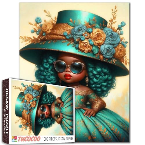 Elegante Puppe, 1000-teiliges Puzzle für Erwachsene, stilvolles schwarzes Mädchen-Puzzle, blaugrünes Kleid und Blumenhut, modische Puzzles für Frauen, Vintage-Glam-Kunst-Puzzle, ästhetisches Elegante Puppe, 1000-teiliges Puzzle für Erwachsene, stilvolles schwarzes Mädchen-Puzzle, blaugrünes Kleid und Blumenhut, modische Puzzles für Frauen, Vintage-Glam-Kunst-Puzzle, ästhetisches von Tucocoo