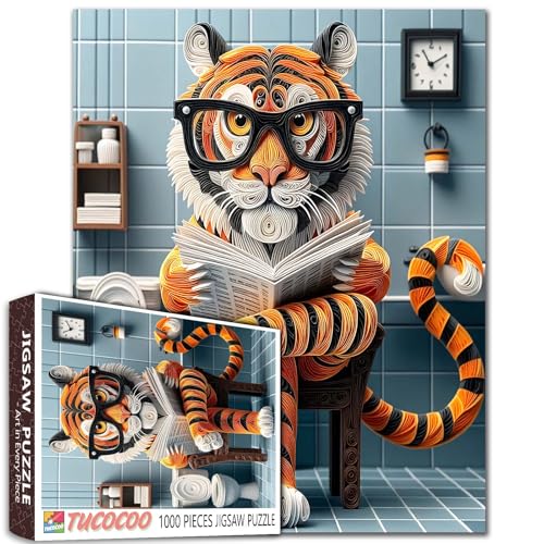 Ernstige Tiger Tier sitzt auf der Toilette Jigsaw Puzzle für Erwachsene 1000 Stück Badezimmer Tier Lesebücher Brille tragen Puzzle Relaxation Entertainment Activity Funny Gifts 19.7 x 27.6 Zoll Ernstige Tiger Tier sitzt auf der Toilette Jigsaw Puzzle für Erwachsene 1000 Stück Badezimmer Tier Lesebücher Brille tragen Puzzle Relaxation Entertainment Activity Funny Gifts 19.7 x 27.6 Zoll von Tucocoo
