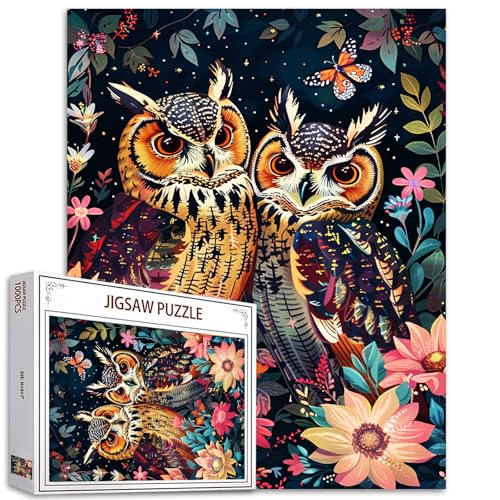 Eulen Puzzle für Erwachsene 1000 Stück Bohemia Picture Puzzles Nachthimmel Blühende Blumen Jigsaw Puzzles DIY Handarbeit für Home Wall Decoration Einzigartige Geschenke Familie Puzzle für Game Nights von Tucocoo