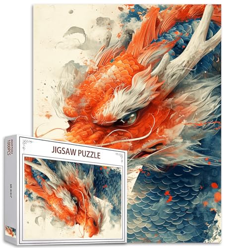 Fantasy Red Dragon 1000 Jigsaw Puzzles für Erwachsene Geeignet für Familienspiele,Mystical Dragon 1000 Piece Puzzle Art Magical Artwork Loong Series von Tucocoo