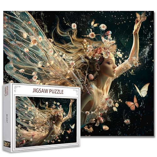 Fashion Woman Jigsaw Puzzles 1000 Stück für Erwachsene, Familien (Fairy Girl,Butterfly, Wildflower, Princess) Stücke passen perfekt zusammen 19.7''x27.6''inch Frameable Magic Puzzle Art Gift von Tucocoo