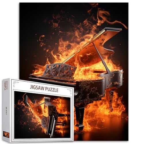 Flaming Instruments Puzzle für Erwachsene, 1000 Teile, Musik-Puzzle, Klavierkunst-Puzzle, bunte DIY-Sounds von Musikpuzzles für Heimdekoration, Geschenke, Familienpuzzle, perfekt für Spielabende von Tucocoo