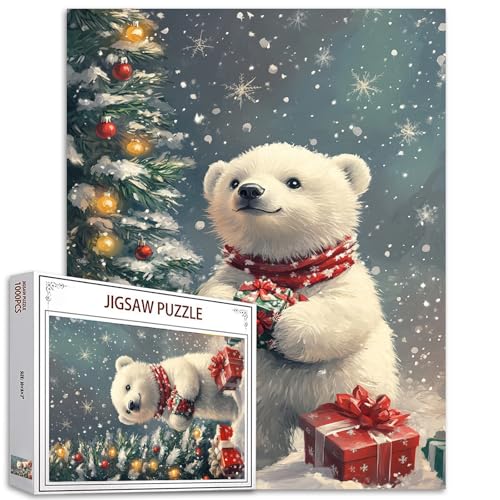 Frohe Weihnachten Tiere Puzzle für Erwachsene, 1000 Teile, Weihnachtspuzzle, niedliches Eisbär-Kunst-Puzzle, bunt, DIY-Bastelpuzzles für Heimdekoration, Geschenke, Familienpuzzle, perfekt für von Tucocoo