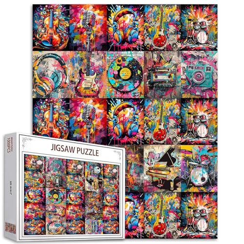 Gemischte Instrumente Puzzle 1000 Stücke Puzzles für Erwachsene Kind Graffiti Retro Street Art Puzzles für herausfordernde Familie Aktivität Spiele Bunte DIY Puzzle für Home Decor Geschenke 50x70cm von Tucocoo