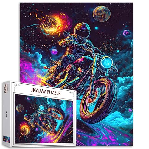 Ghost Biker 1000 Stück Puzzles für Erwachsene Motorrad Malerei Puzzle Motorrad Puzzles für herausfordernde Familienaktivität Pflanzenwelt Kunst DIY Puzzle Dekoration Extremsport Geschenke (bunt) von Tucocoo