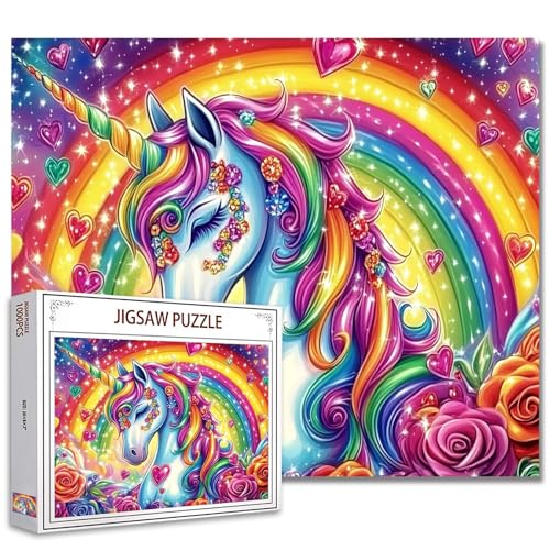 Glitzerndes Einhorn-Puzzle, Regenbogen-Pony mit bunten Edelsteinen, 1000 Teile Puzzle für Erwachsene, 27 x 20 Zoll Puzzle, HD-Qualität Puzzle-Geschenk, Familienaktivität, perfekt für Spieleabende von Tucocoo