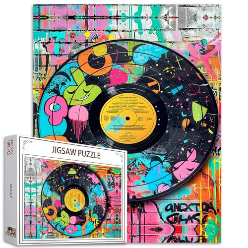 Graffiti-Puzzle, Vinyl-Schallplatten-Puzzle, 1000 Teile, Puzzles für Erwachsene, Retro-Straßenkunst-Puzzles für anspruchsvolle Familienaktivitäten, buntes DIY-Handarbeitspuzzle für Heimdekoration, von Tucocoo