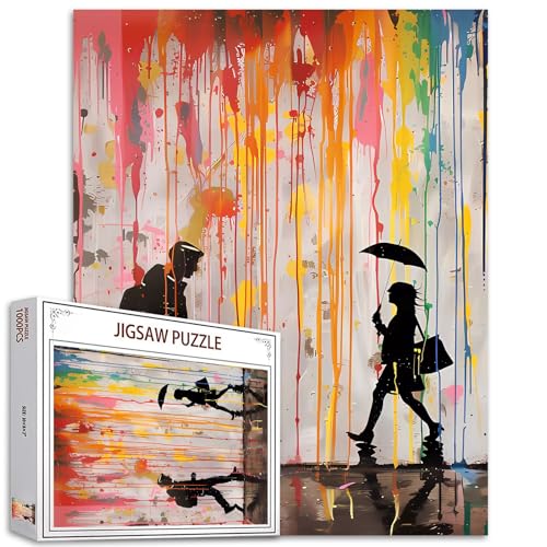 Graffiti Regenbogen Puzzles Erwachsene Banksy Street Style 1000 Teile buntes herausforderndes perfekte Spielenächte DIY Heim Wanddekoration handgefertigte Geschenke Weihnachten Neujahr Geburtstag von Tucocoo