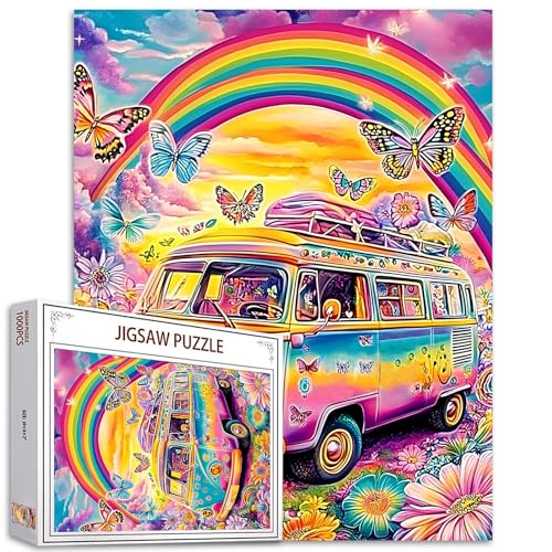 Graffitic Bus Puzzles 1000 Stück für Erwachsene, Familien (Auto,Auto,Regenbogen,Schmetterling，Blume) Stücke passen perfekt zusammen 19.7''x27.6''inch Landschaft Frameable Magic Puzzle Art（Red） von Tucocoo