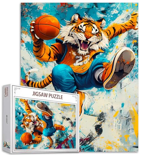 Graffititier 1000 Stück Jigsaw Puzzles für Erwachsene Tiger Basketball spielen Malerei Jigsaw Puzzle Cartoon Wildlife Puzzles für herausfordernde Familie Aktivität DIY Puzzle Wohnzimmer Dekor Geschenk von Tucocoo