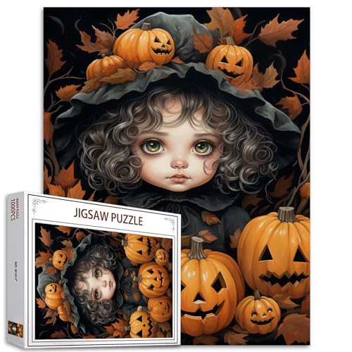 Halloween Kürbis Mädchen Jigsaw Puzzle Schwarzes lockiges Haar Puppe 1000 Stück Jigsaw Puzzles für Erwachsene Herausfordernde Familie Aktivität Spiel DIY Puzzle Home Decor Geschenk für Freunde von Tucocoo