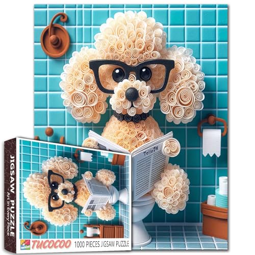 Hund Welpe sitzt auf der Toilette Jigsaw Puzzles für Erwachsene Badezimmer Tier tragen Brille Lesebücher Puzzles Herausforderung Spielzeug für Männer Frauen Gehirn Herausforderung Bildungsspiel Hund Welpe sitzt auf der Toilette Jigsaw Puzzles für Erwachsene Badezimmer Tier tragen Brille Lesebücher Puzzles Herausforderung Spielzeug für Männer Frauen Gehirn Herausforderung Bildungsspiel von Tucocoo