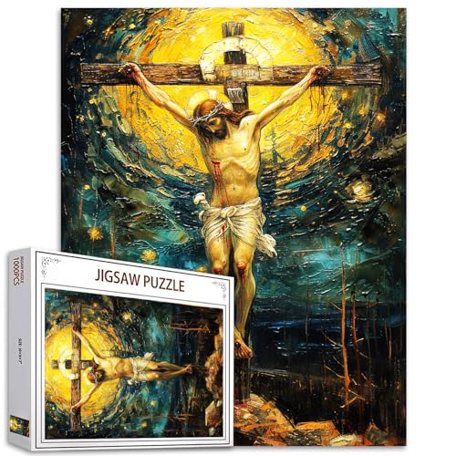 Jesus 1000 Stück Jigsaw Puzzles für Erwachsene Jesus am Kreuz Puzzles Christus Religiöses Puzzle Herausfordernde Familie Aktivität Spiele Bunte DIY Handwerk Puzzle für Home Decor Geschenke von Tucocoo