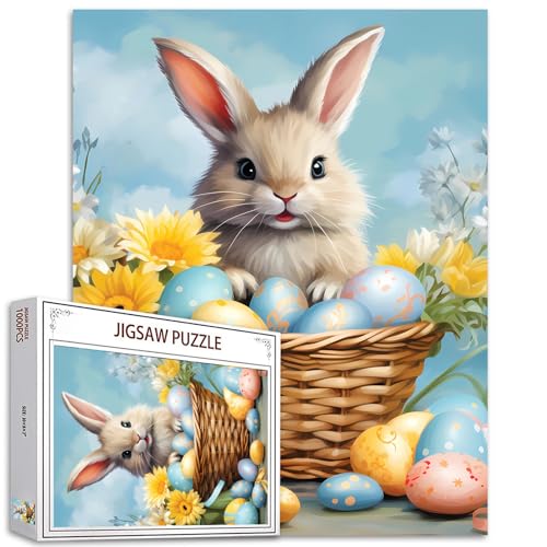 Kaninchen und Ei Puzzles für Erwachsene Cartoon Tier Puzzle 1000 Teile Herausfordernde Puzzle Perfekt für Spielabende DIY Home Wall Decor Ostern Puzzle Handarbeit Geschenk Geschenke Familie Puzzle von Tucocoo