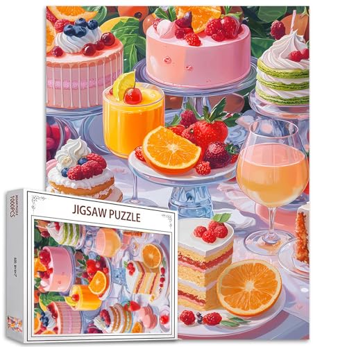 Köstliche Kuchen Gebäck Jigsaw Puzzles für Erwachsene 1000 Stück,Orange Erdbeere Obst Jigsaw Puzzle Kunst 20x27 in bunten DIY Puzzles für Home Decoration,Party Familie Puzzle perfekt für Spieleabende von Tucocoo