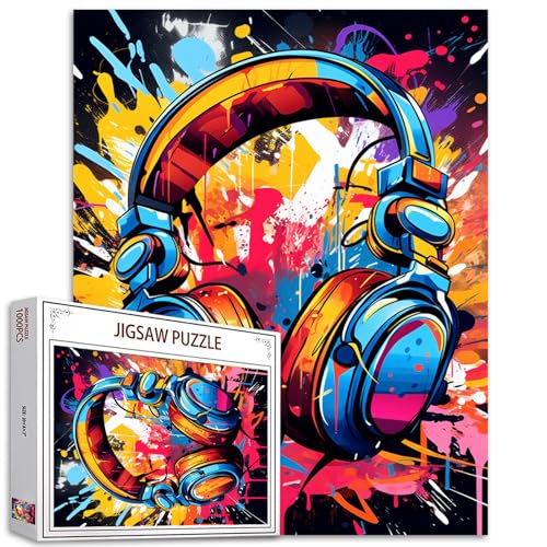 Kopfhörer-Kunst-Puzzle für Erwachsene, 1000 Teile, Retro-Graffiti-Gamer-Puzzle, 50,8 x 68,6 cm, buntes DIY-Puzzle, Heimdekoration, Geschenke, Familien-Puzzle, perfekt für Spieleabende von Tucocoo