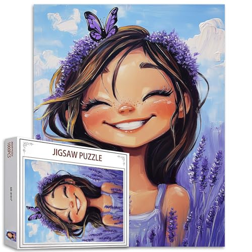 Lavender Girl 1000 Teile Puzzle Cartoon Puppe Puzzles für Erwachsene Geschenke Sonnige Mädchen 1000 Teile Puzzle für Erwachsene Blume Frauen Herausfordernde Puzzle Perfekt für Spieleabende von Tucocoo