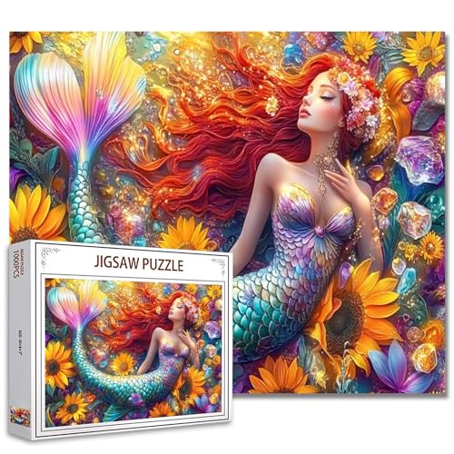 Meerjungfrau mit rotem Haar Jigsaw Puzzles für Erwachsene 1000 Teile, Glänzender Fischschwanz Traumhafte Szene Puzzle Kunst 27 x 20 Zoll DIY Puzzles für Heimdekoration, Familienpuzzle für Spieleabende Meerjungfrau mit rotem Haar Jigsaw Puzzles für Erwachsene 1000 Teile, Glänzender Fischschwanz Traumhafte Szene Puzzle Kunst 27 x 20 Zoll DIY Puzzles für Heimdekoration, Familienpuzzle für Spieleabende von Tucocoo